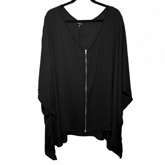 Torrid Sheer Front Zip Asymmetrical Blouse - Black - Size 4x - Picture 1 of 7